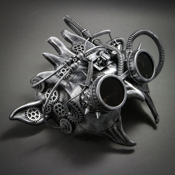 Steampunk Demon Devil Satan Masquerade Mask - Black Silver - Picture 3 of 4